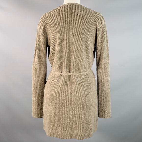 THEORY Size S Brown Taupe Cashmere Rib Knit Tie Front Cardigan - Picture 3 of 5